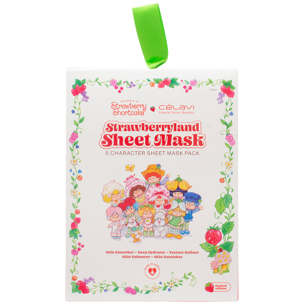 Celavi X Strawberry Shortcake Strawberryland 5 Character Sheet Mask Pack Set | Mascarillas para rostro Rosita Fresita