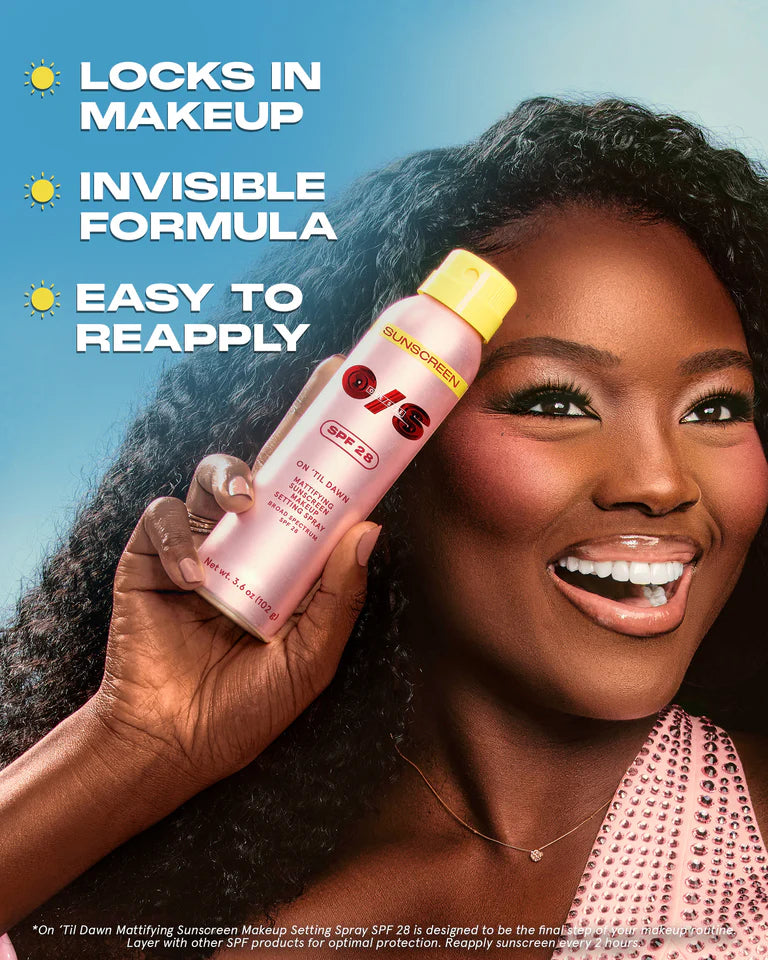 On Til Dawn Mattyfing Sunscreen Spray SPF 28 | Fijador con protector solar