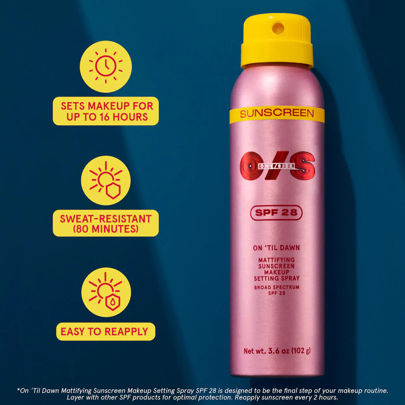 On Til Dawn Mattyfing Sunscreen Spray SPF 28 | Fijador con protector solar