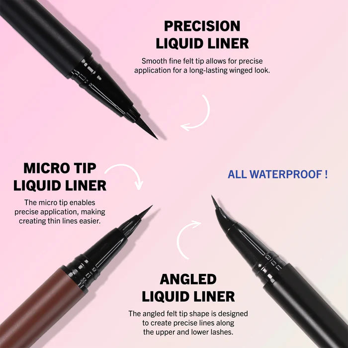 Angled Liquid Liner 001, Black | Plumín delineador angular negro para ojos | micro punta