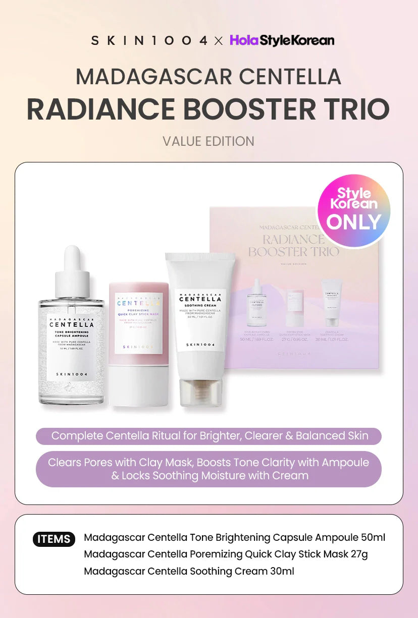 Madagascar Centella Radiance Booster Trio Skincare Set (Ampoule + Mask + Cream) | Set de cuidado facial