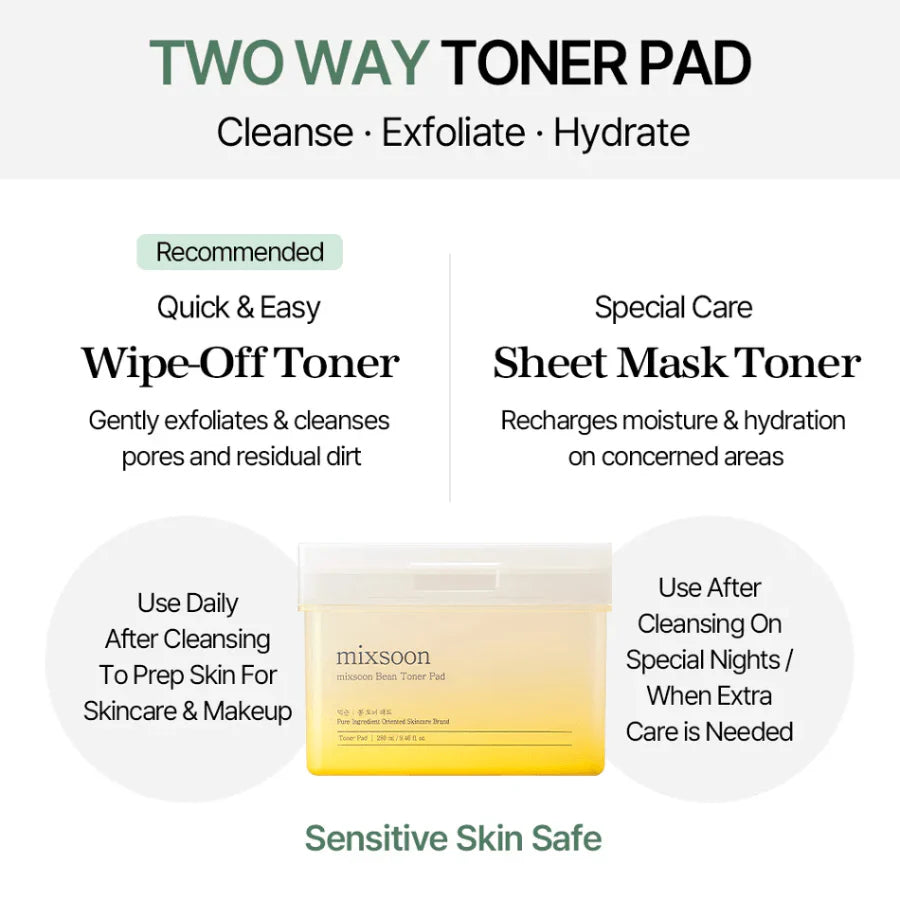 Bean Toner Pad - 70 pz | Almohadillas hidratantes para rostro