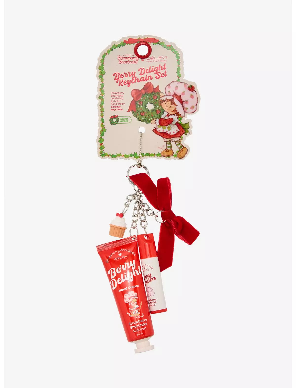 Berry Delight Hand Cream Keychain Set | Célavi Strawberry Shortcake | Bálsamo para labios Rosita Fresita