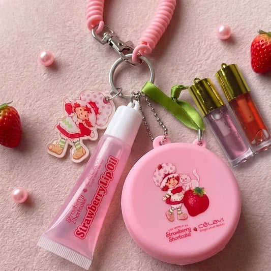 Strawberry Shortcake Lip Oil Set Keychain | 3 glosses con llavero y monedero