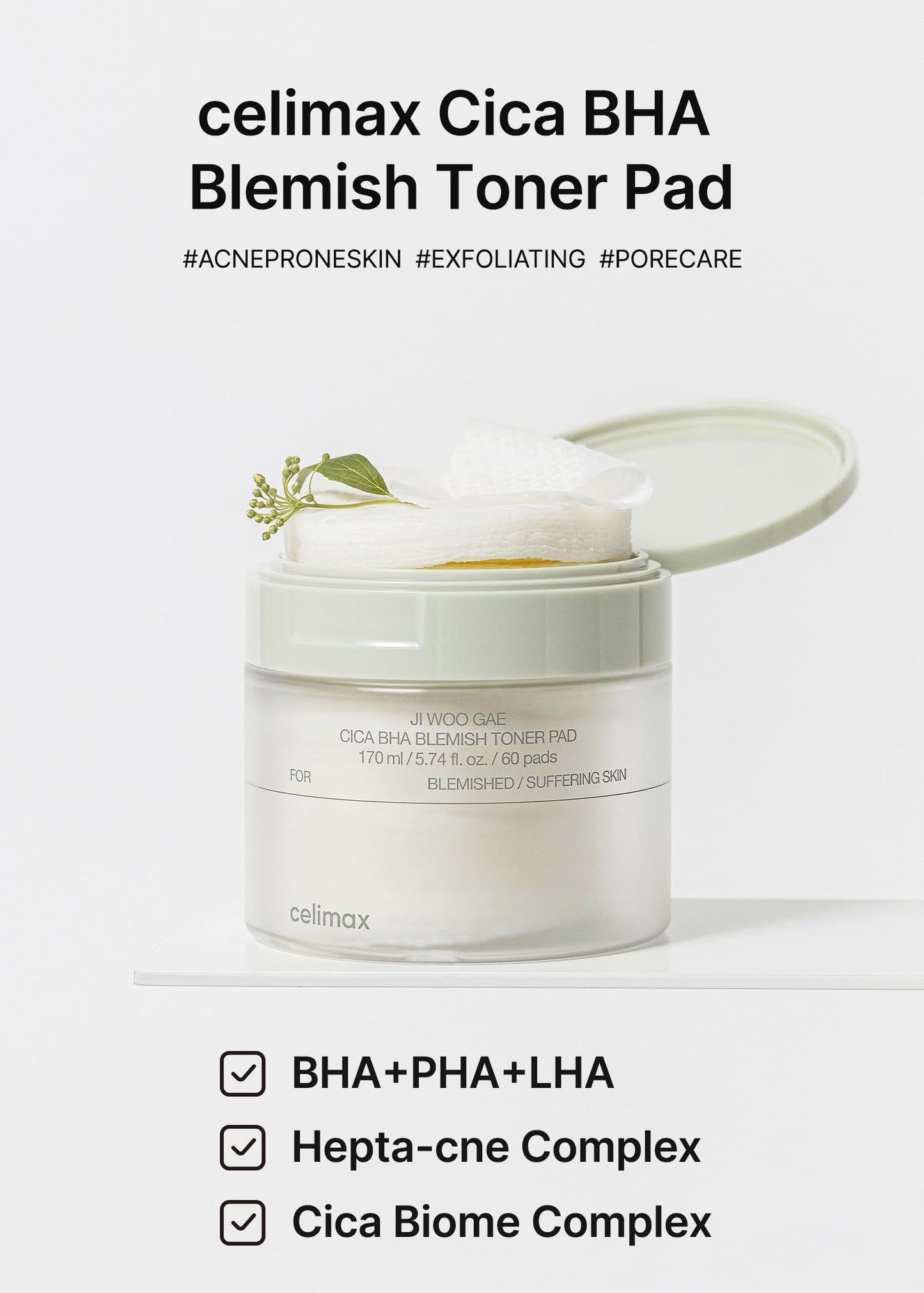 Ji Woo Gae Cica BHA Blemish Toner Pad | Tónico