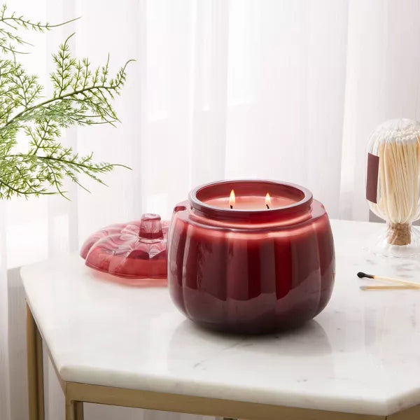 WARM CIDER AND CINNAMON Lidded Glass Pumpkin Jar Candle - Threshold™ | Vela de 2 mechas 20 oz