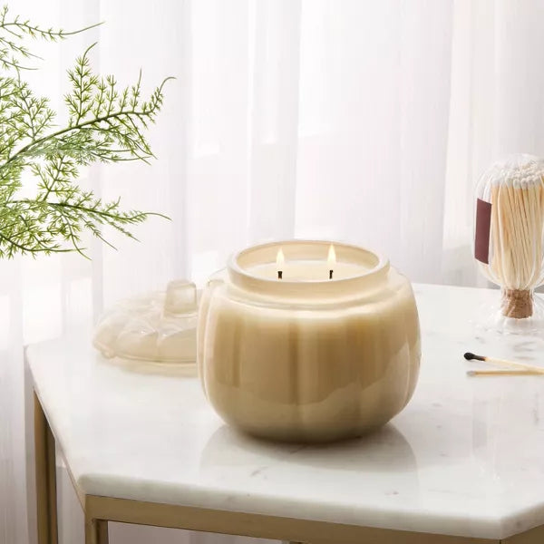 VANILLA PUMPKIN Lidded Glass Pumpkin Jar Candle - Threshold™ | Vela de 2 mechas 20 oz