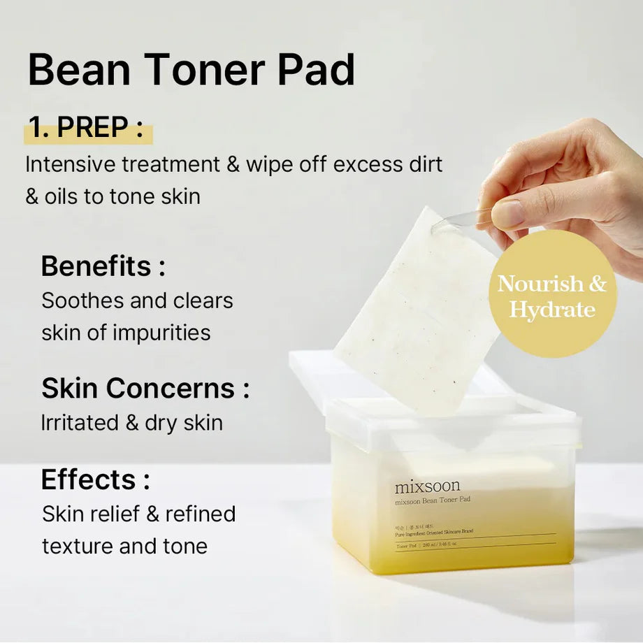 Bean Toner Pad - 70 pz | Almohadillas hidratantes para rostro