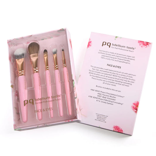 Pink Golden Triangle Face & Eyes Set | Set de brochas rostro y ojos