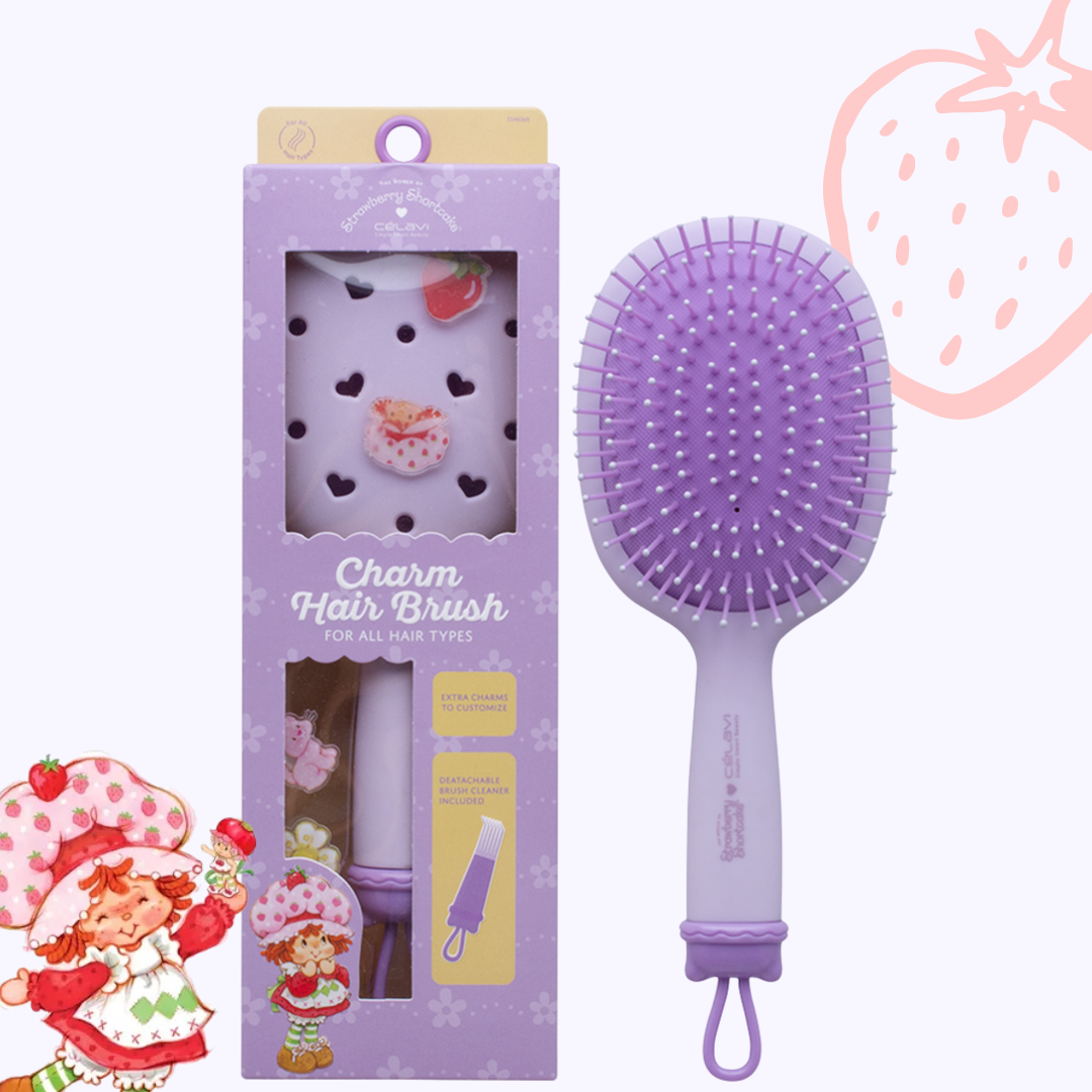 Strawberry Shortcake Charmed Hair Brush Peanuts | Cepillo para el cabello + 4 Charms Rosita Fresita
