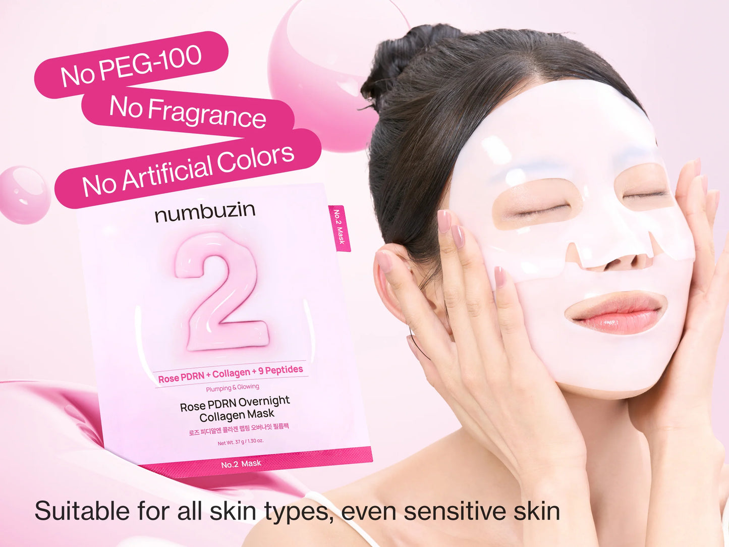No.2 Rose PDRN Collagen Plumping Sheet Mask | Mascarilla reparadora iluminadora