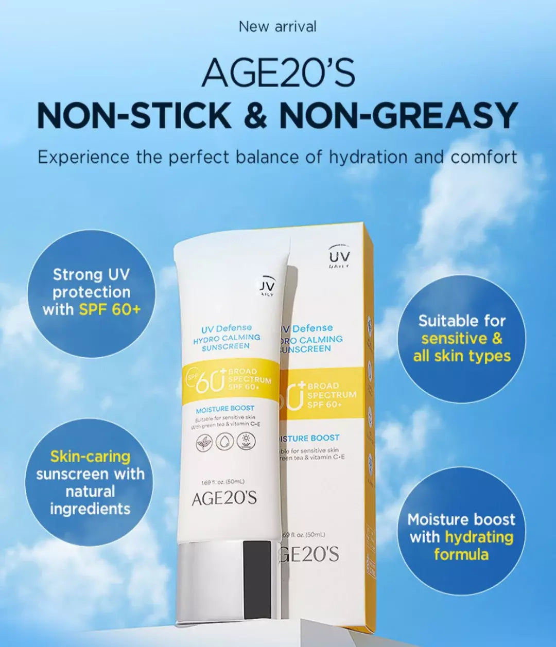 UV Defense Hydro Calmin G Sun Screen SPF60 50ml | Bloqueador solar facial